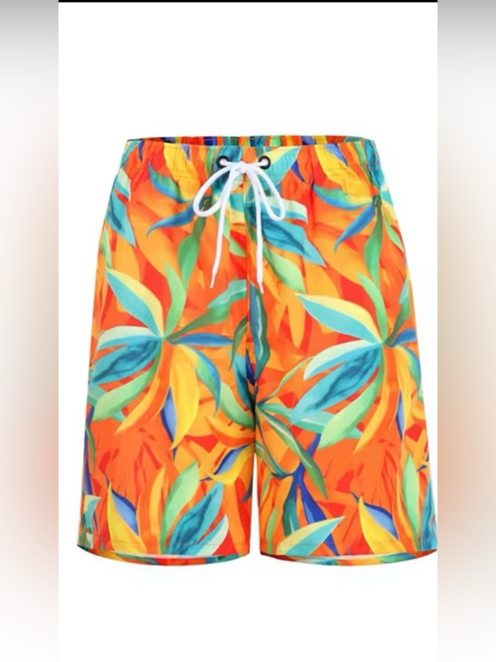 Men's Orange Tropical Print Swim Trunks Size Large